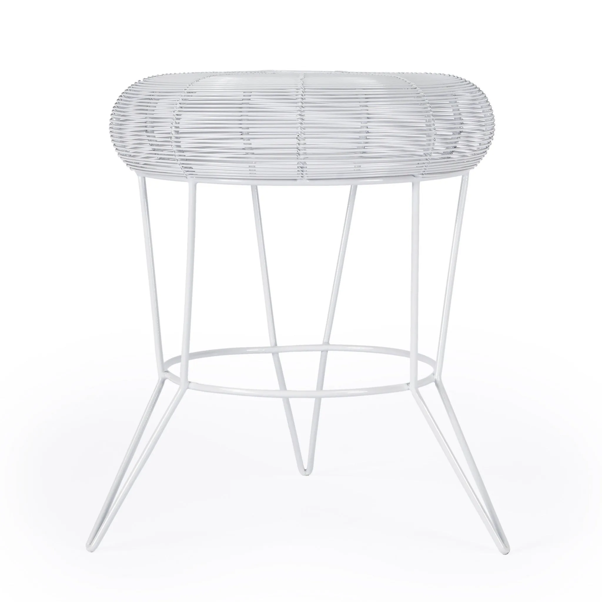 18" White Wire Round top End Table By Homeroots