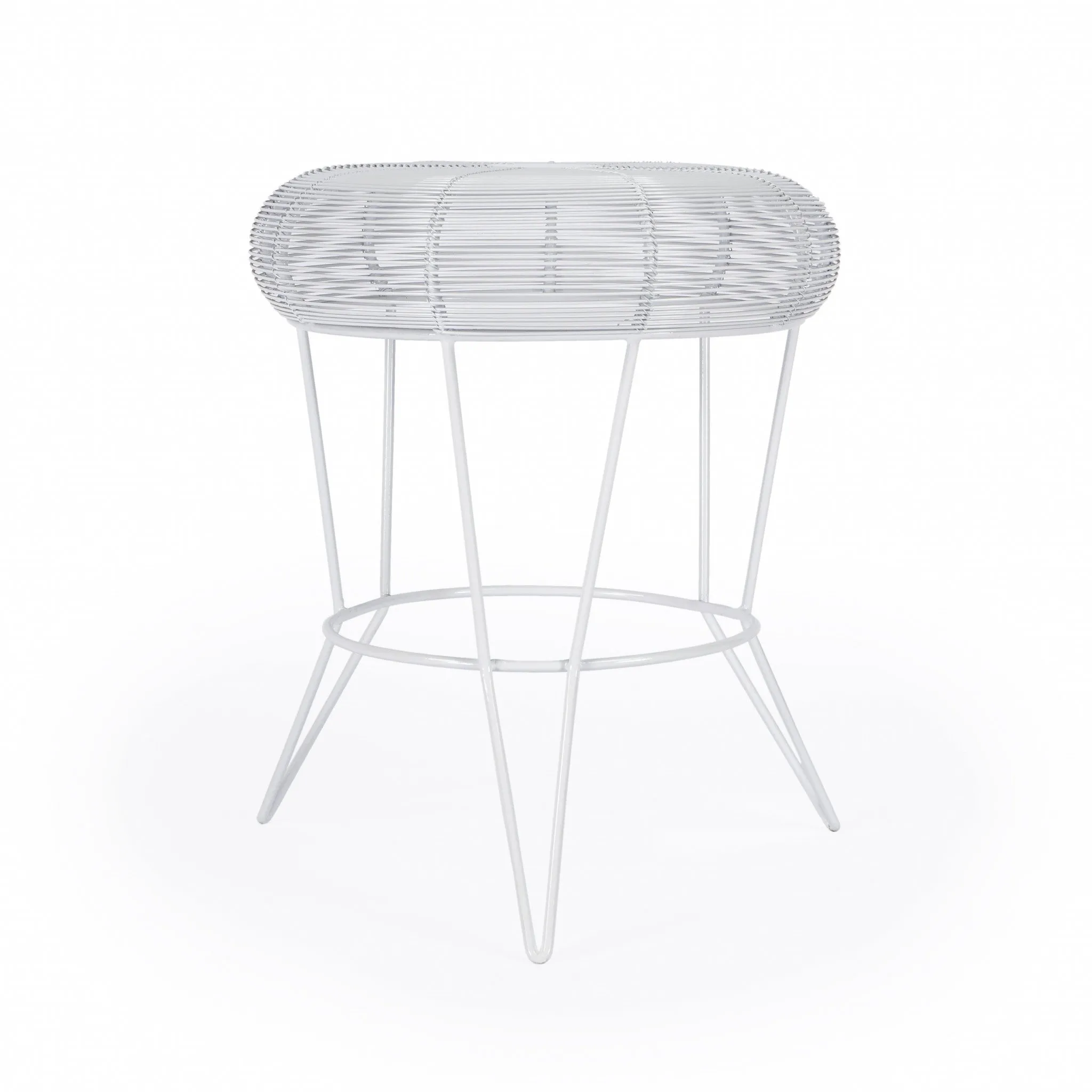 18" White Wire Round top End Table By Homeroots