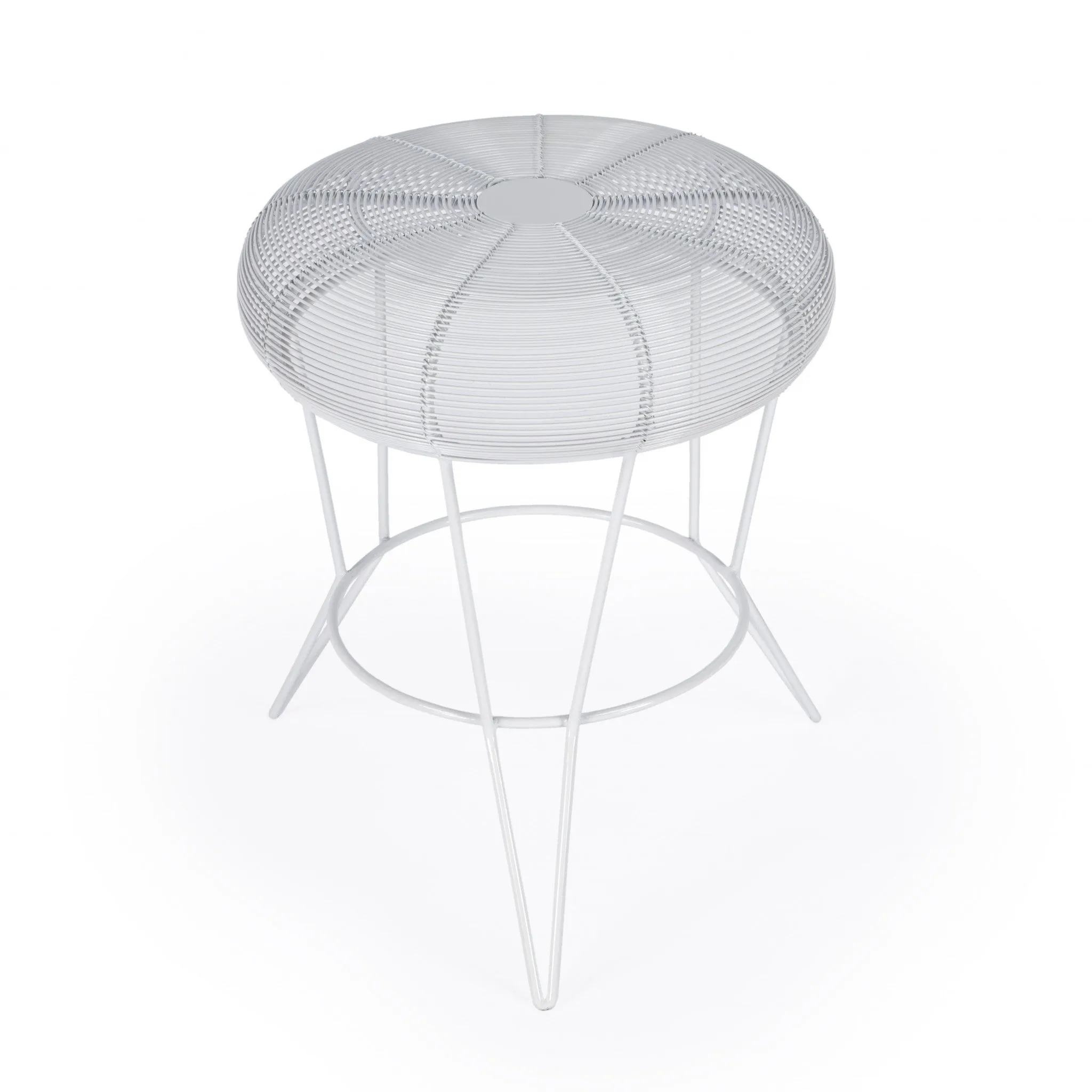 18" White Wire Round top End Table By Homeroots