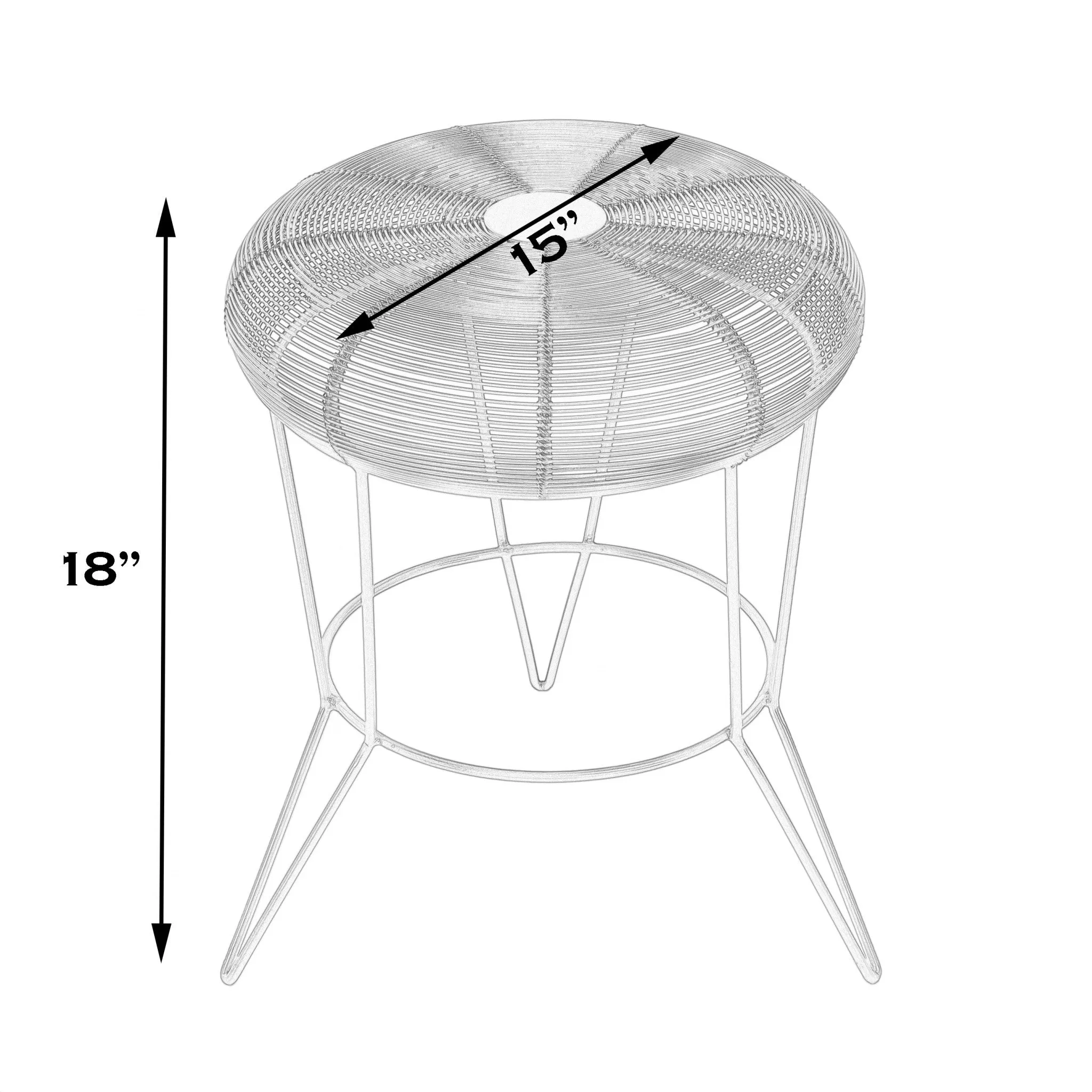 18" White Wire Round top End Table By Homeroots