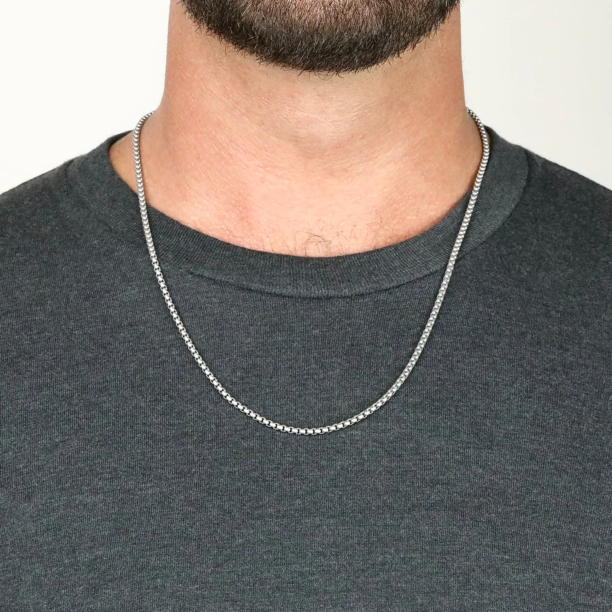 Box Chain Necklace - Matte Silver 2mm, 3mm