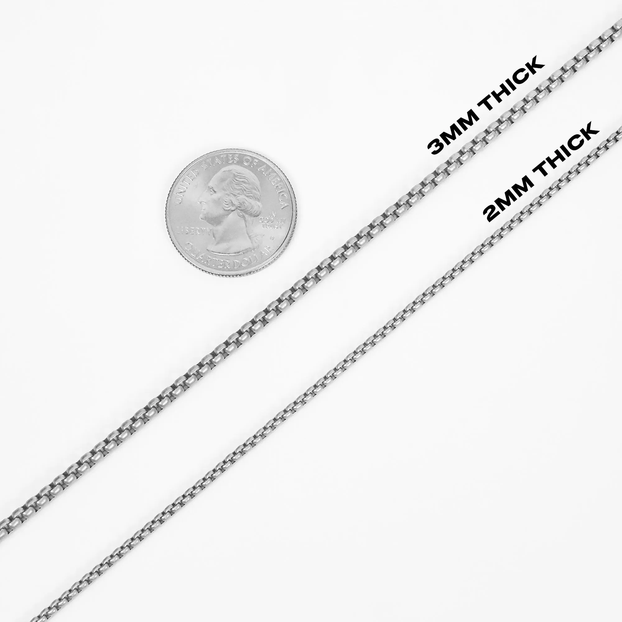 Box Chain Necklace - Matte Silver 2mm, 3mm