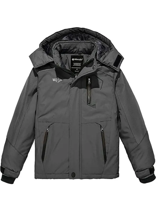 Boys Fleece Ski Jacket Waterproof Raincoats Hooded Winter Outwear