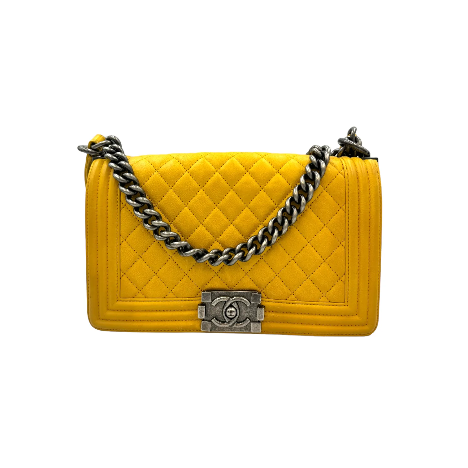 Chanel Boy Medium Yellow Lambskin Ruthenium