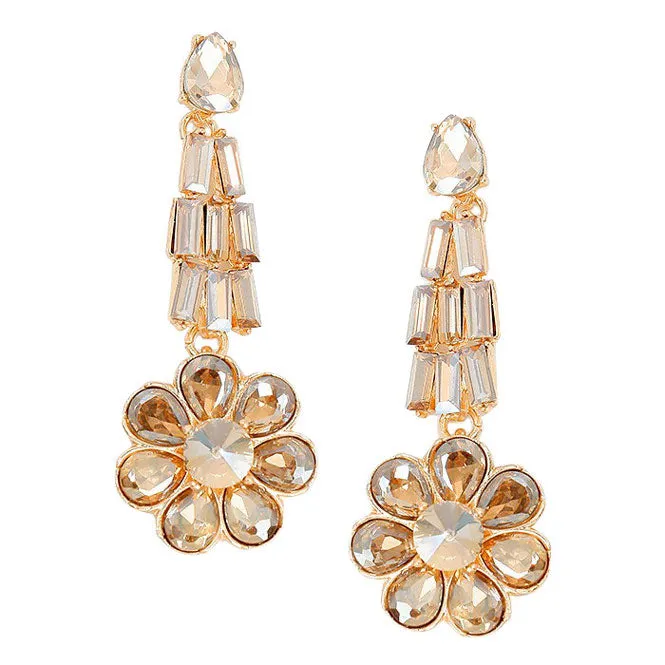 Crystal Rhinestone Flower Evening Earrings