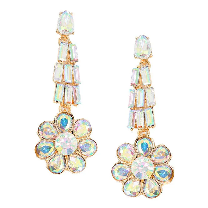 Crystal Rhinestone Flower Evening Earrings