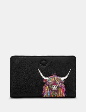 Highland Cow Black Leather Oxford Purse