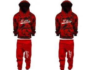 Hubby Wifey Couple Matching Tie Dye Hoodies and Fleece Jogger Pants Sets