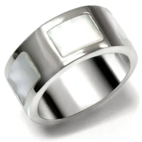 TK043 High polished (no plating) Stainless Steel Ring with Precious Stone in White