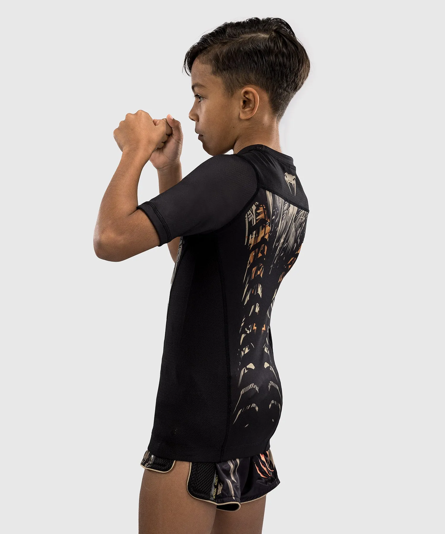 Venum Tiger Kids Short Sleeve Rashguard - Black/Neon Orange