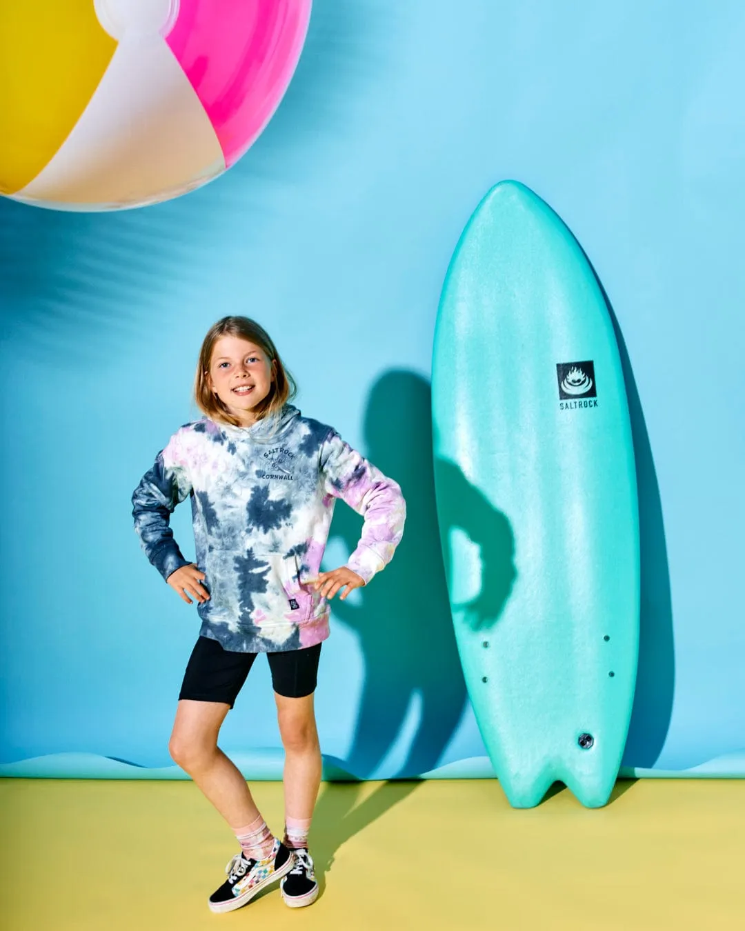 Wave Rider Cornwall - Kids Tie Dye Pop Hoodie - Pink/grey